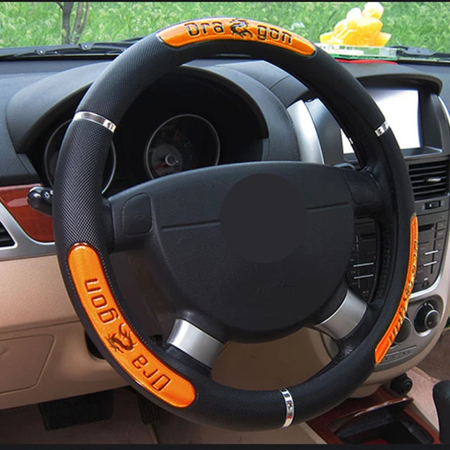 Car Steering Wheel Covers 100% Brand New Reflective Faux Leather  Elastic China Dragon Design  Steering Wheel Protector 1