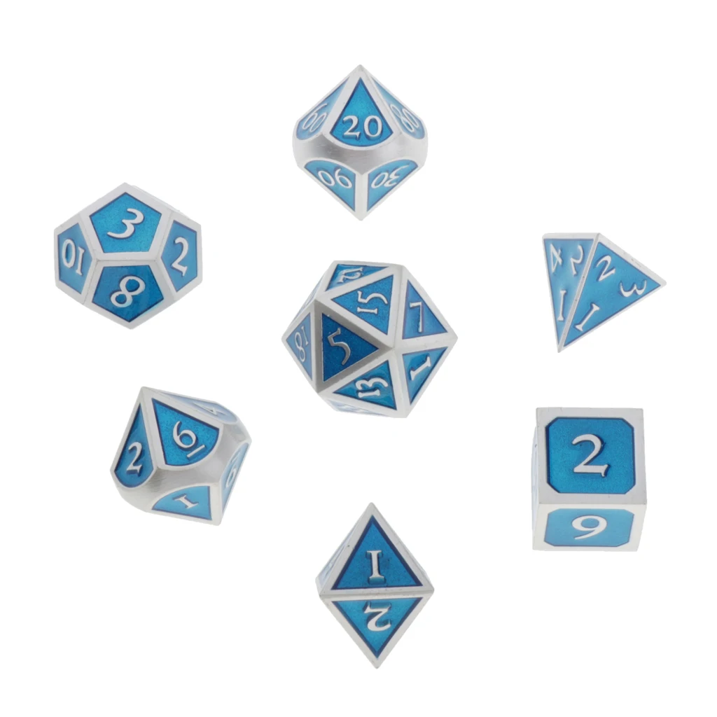 7pcs Embossed Metal Multi-sided Polyhedral Dice Set for Dungeons and Dragons Dice MTG DND RPG Table Games Board Game D20 D12 Set