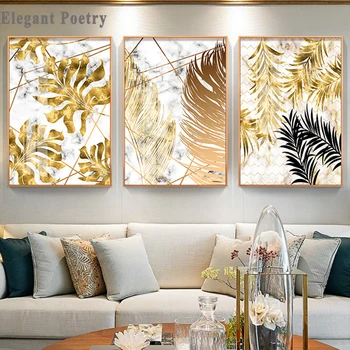 

Nordic Style Plant Golden Leaves Canvas Decorative Painting Art Abstract Print Poster Picture Wall Living Room Bedroom Decor