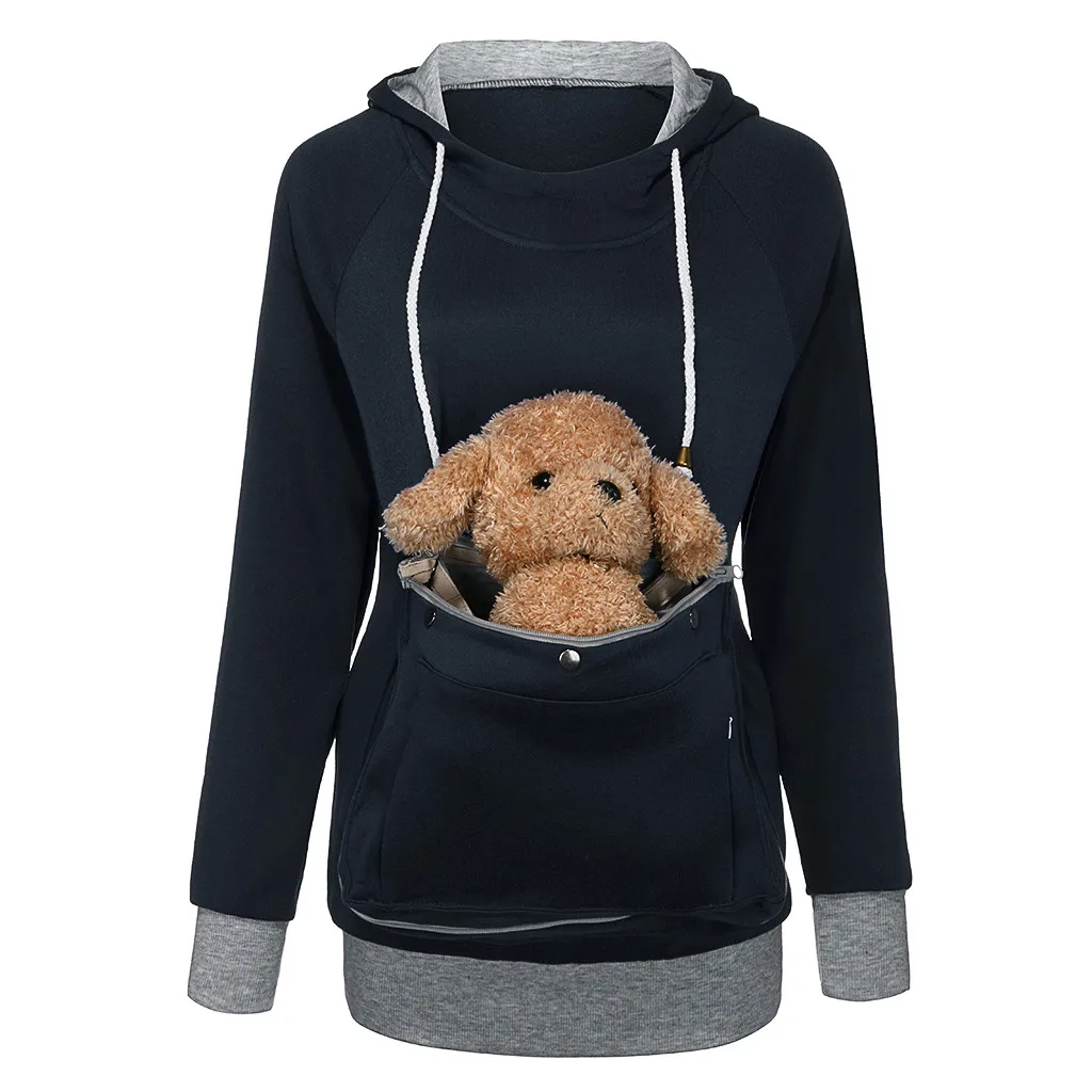 

Cat Lovers Hoodie Kangaroo Dog Pet Pullovers Cuddle Pouch Sweatshirt zipper Pocket Velvet Long Sleeve Solid Patchwork HoodedF817