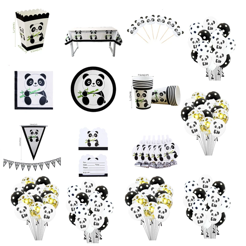 Lovely Panda Tableware Birthday Party Decorations Kids Baby Shower Supplies Plates Napkins Cartoon Cup Gift Favors Balloon Decor | Дом и сад