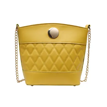 

Women New Vintage Leather Shoulder Bag Fashion Chain Plaid Crossbody Messenger Bag Lady Casual Korean Handbag Bucket Bag 4 Color