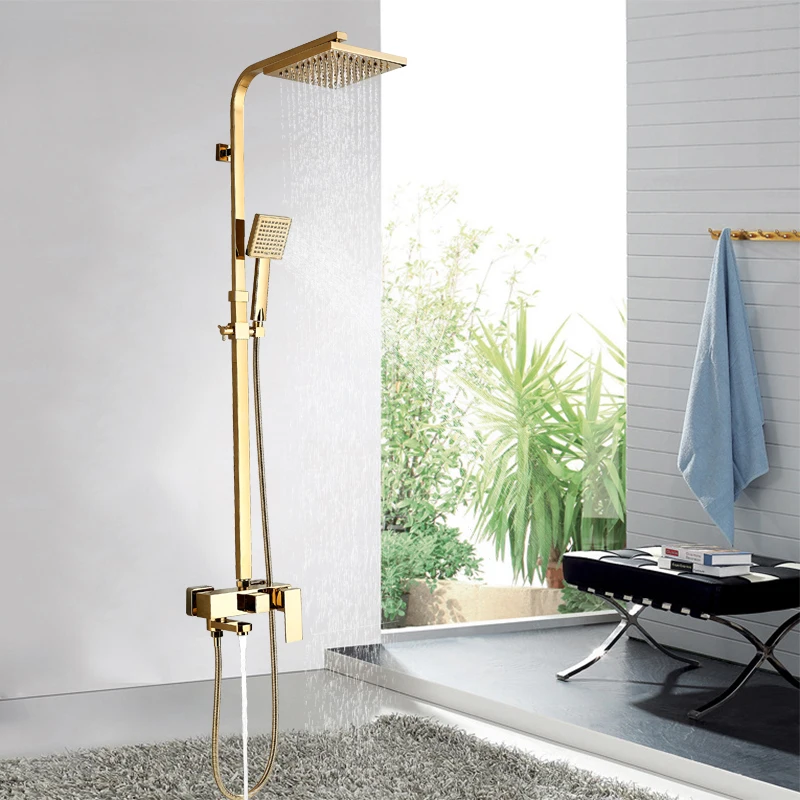 Смесители для ванной роскошные золотые латунь ванная комната смеситель настенный ручной