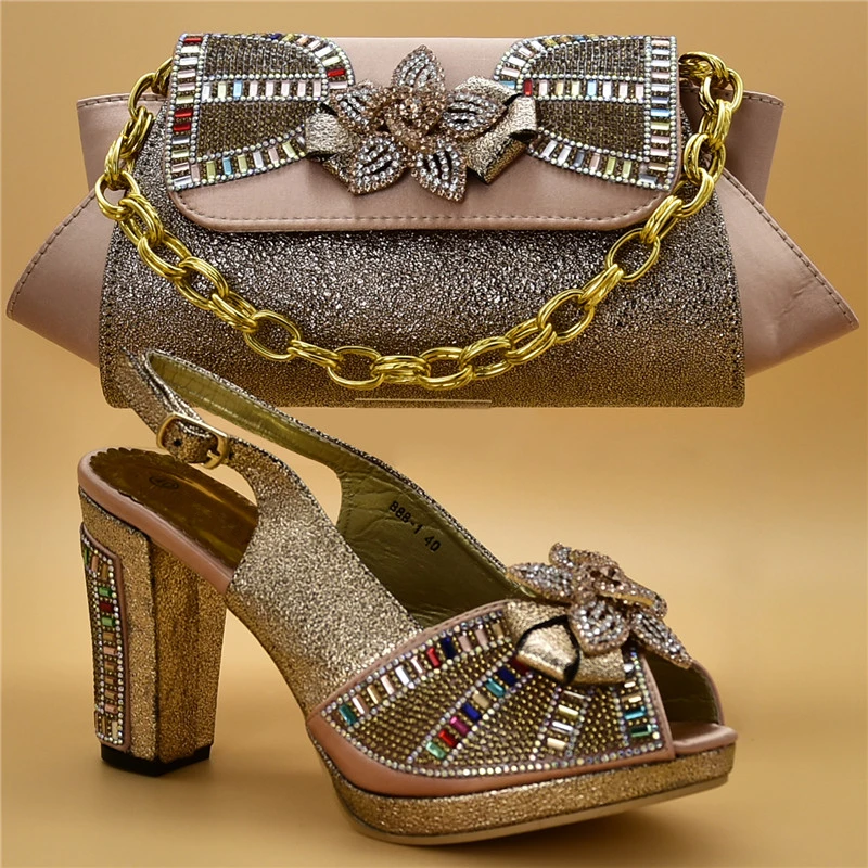 Italian-Shoes Decorated Matching-Bags Pumps Women Nigerian Appliques Wedding with And