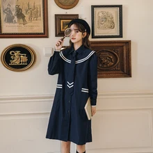 

Autumn Women Dress Japan Preppy style Loose Sailor collar student Sweet Long sleeve female bing 2020 vestido de mujer HOT