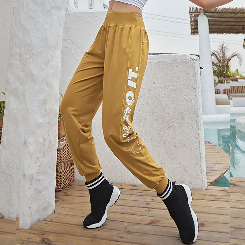 Женские спортивные штаны с высокой талией и полосками по бокам, Женские повседневные длинные штаны для упражнений, женские брюки размера плюс, брюки-карандаш для фитнеса, спортзала, бега - Цвет: Цвет: желтый