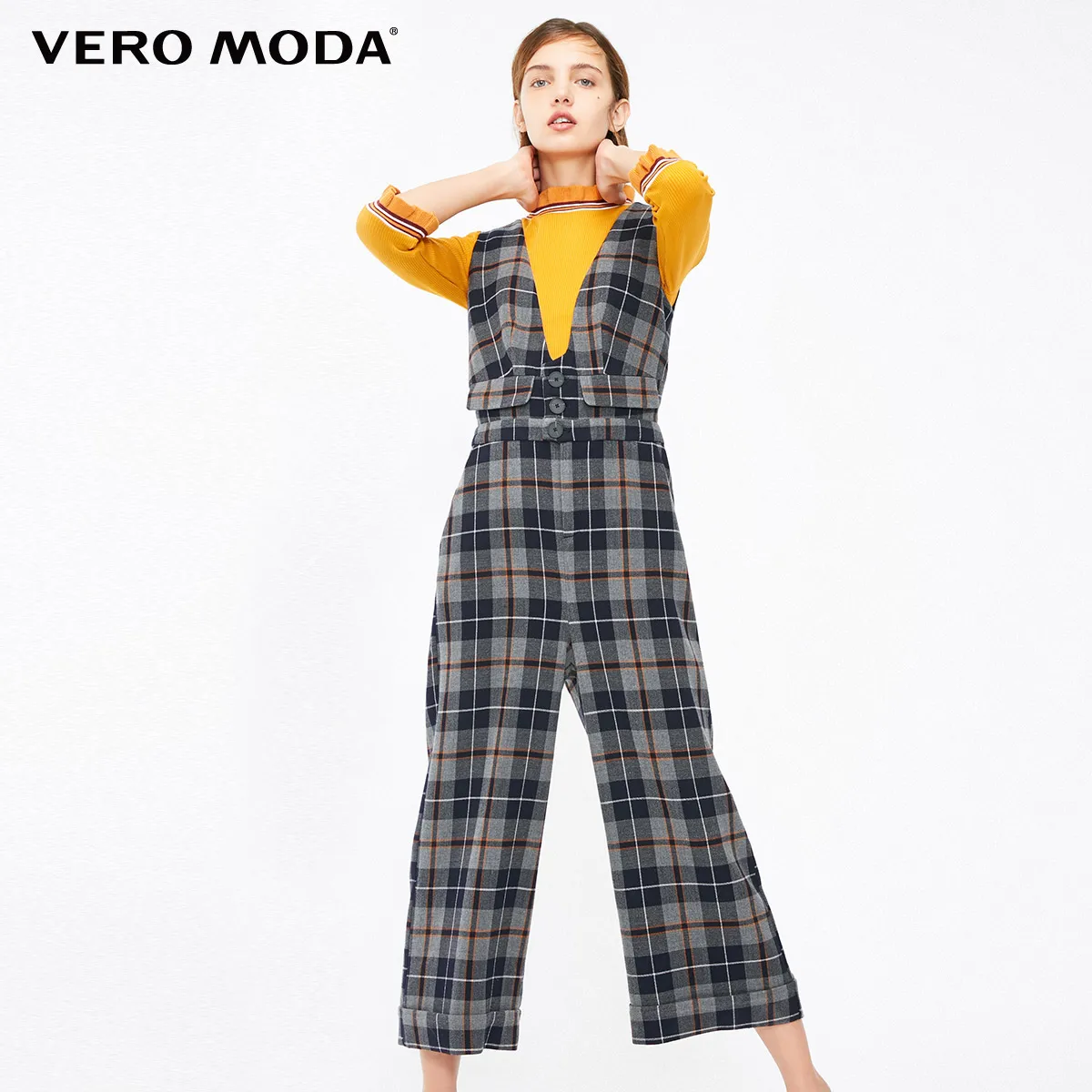 Vero Moda женский клетчатый комбинезон капри на пуговицах | 31919X502 - Цвет: Granit