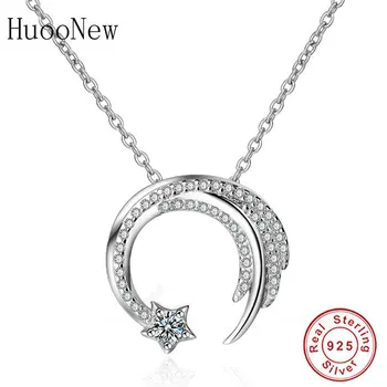 

925 Sterling Silver Cute Star Iced Out Crystal Feather Pendants Necklaces Chain Choker For Women Making Jewelry Trinket Bijoux