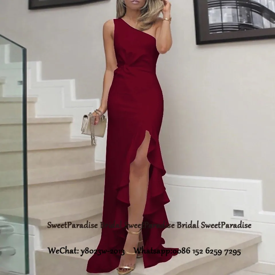 White Ruffles Side Split Bridesmaid Dresses Long One Shoulder Wedding Guest Dress Prom Wedding For Women Vestido Madrinha