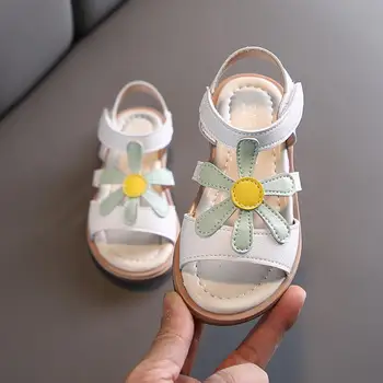 

New Summer Children Shoes Girls Sandals Kids Princess Pink Shoes For Girls Kids Flowers Baby Beach Sandals White Size 21-30