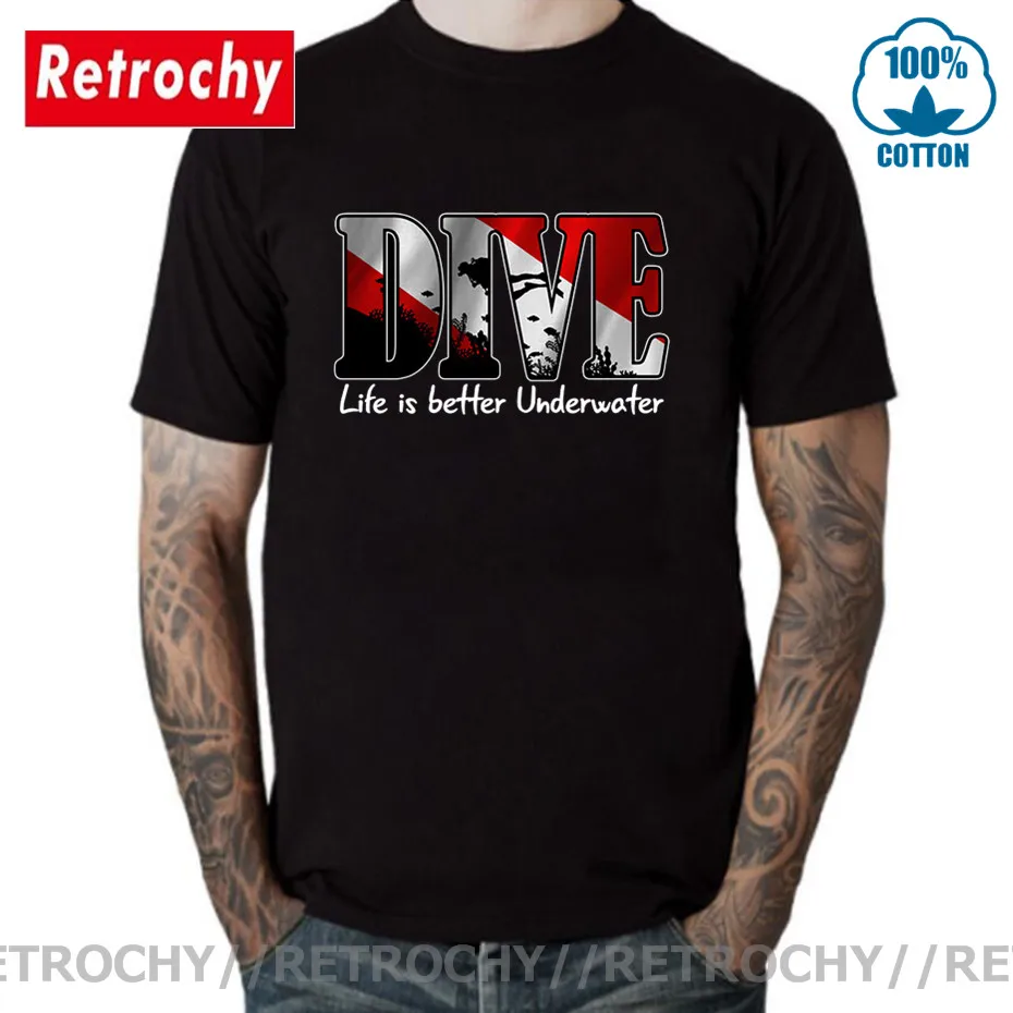 Забавные футболки Retrochy с девизом акваланга мужские надписью Life Is better для