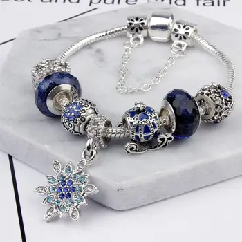 

2020 Fit Pandoras Snowflake pendant blue star handmade bracelet beads jewelry charm 925 sterling silver bracelet for women gifts