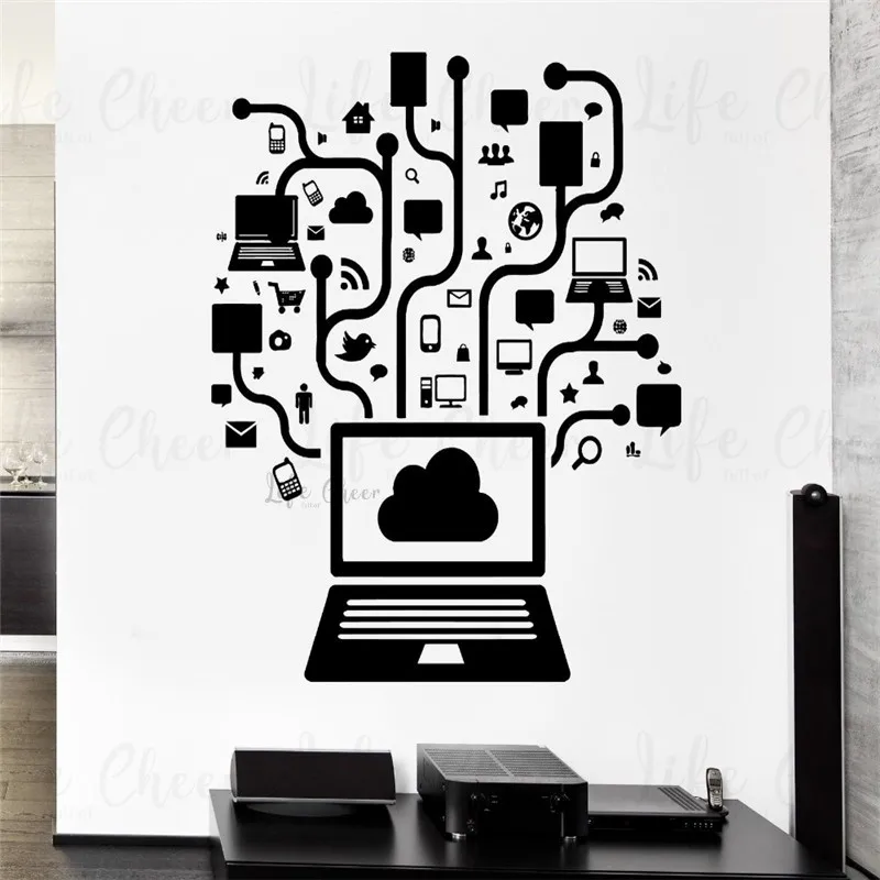 

Online Computer Wall Decal Social Network Set Vinyl Wall Sticker Office Decor Gamer Internet System Wall Vinyl Murals AC391