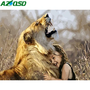 

AZQSD Oil Painting By Numbers Lion Home Decoration DIY Drawing On Canvas Unframe Coloring By Numbers Animal Handpainted Gift