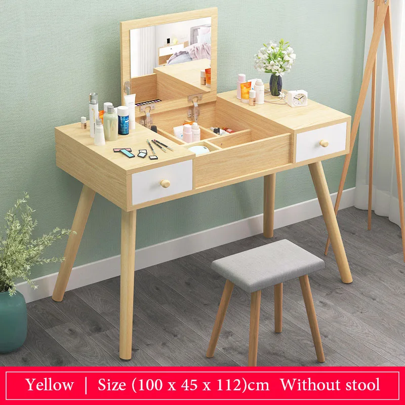 Скандинавские комоды деревянный туалетный столик с ящиком зеркало косметический Органайзер шкаф для хранения простая модная мебель для спальни - Color: 100cm-yellow