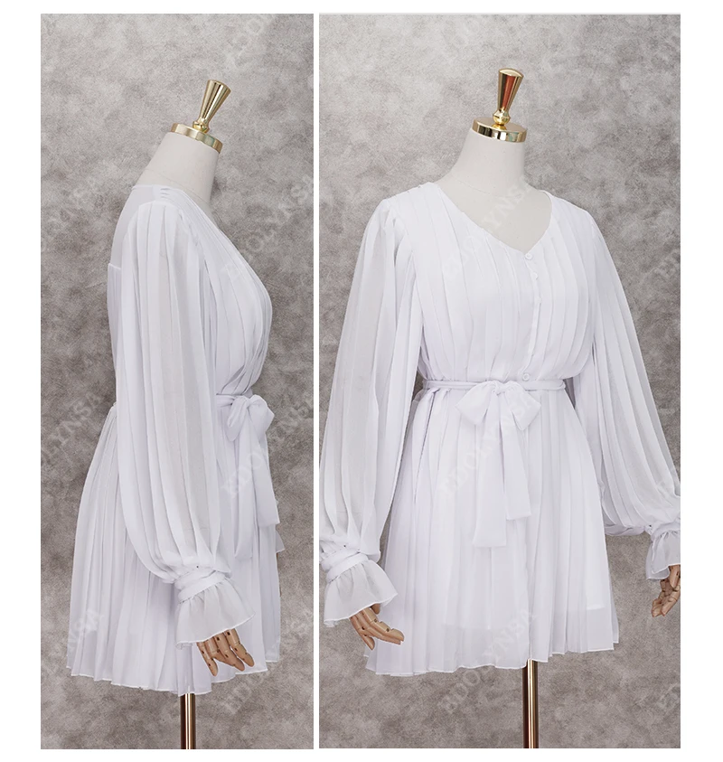 High Quality Chiffon Bikini Cover-ups Sexy V-neck Self Belted Summer Dress White Tunic Women Beach Wear Swim Suit Cover Up A396