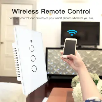 

Tuya WiFi Smart Wall Touch Switch Glass Panel RF433 Wi-Fi Smart Life APP Remote Control Works With Alexa Google Home 1/2/3 Gang