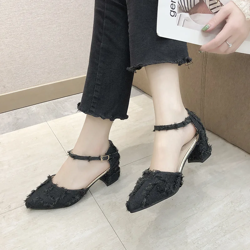 

Online Celebrity Straight-line Buckle WOMEN'S Sandals Hipster High Heel Shoes Women's 5757 New Style Summer Versatile GIRL'S Poi