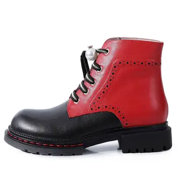 

SaraIris Genuine Leather Ladies Mixed Color Lace Up Ankle Boots Pearl Brogue Boots Women 2020 Design Winter Shoes Woman