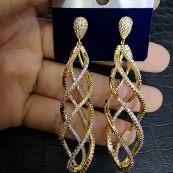 

GODKI 65MM Luxury Twist Design African Dangle Earrings For Women Wedding Cubic Zircon Crystal CZ Dubai Indian Bridal Earrings