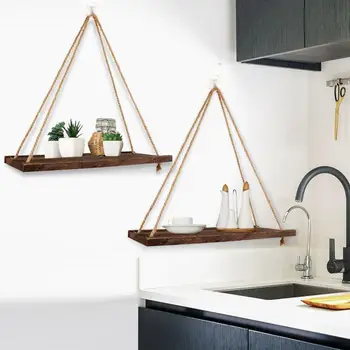 

Creative Nordic Wall Hanging Sling Wooden Shelf Flower Basket Home Hanging Pot Hanging Rack Pendant Storage Decoration