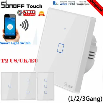 

New Sonoff T2 1/2/3Gang Smart WiFi Wireless Panel Touch Switch Wall Retome Ctrl