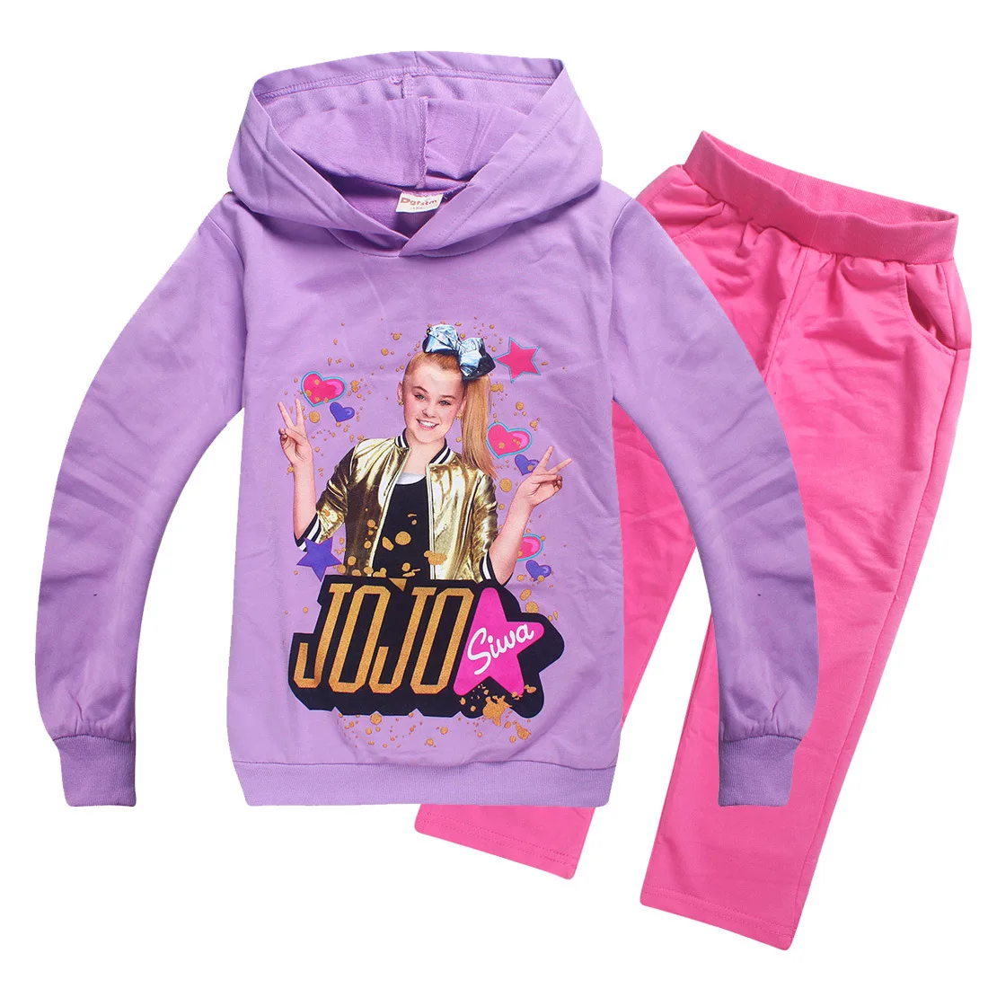 JOJO siwa/весенне-Осенняя детская хлопковая футболка с длинными рукавами и рисунком для девочек толстовка с капюшоном+ штаны, детский спортивный костюм, одежда