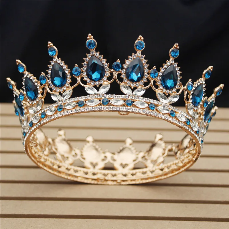 Винтажная королевская свадебная тиара, корона с зеленым кристаллом, женские головные украшения, свадебные диадемы и короны, свадебные украшения для волос, аксессуары - Окраска металла: Vintage blue Mix