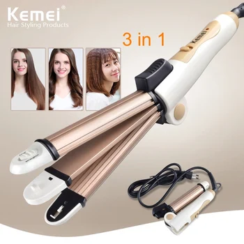 買取 折りたたみ3で1セラミック髪ヘアアイロンeuプラグ電気ストレートヘア矯正プレート加熱された