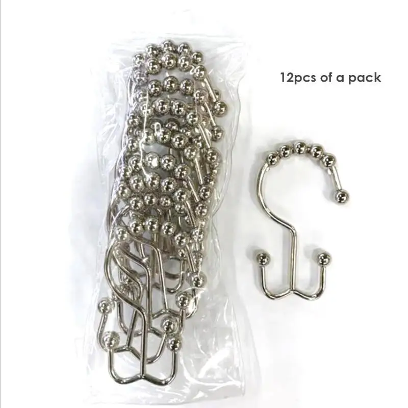 12pcs Bathroom Rustproof Metal Double Glide Shower Hook Curtain Ring Roller
