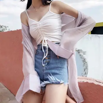 

Womens Summer Spaghetti Straps Sexy Crop Top Ruched Front Drawstring Camisole Ribbed Knitted V-Neck Slim Solid Color Basic Vest