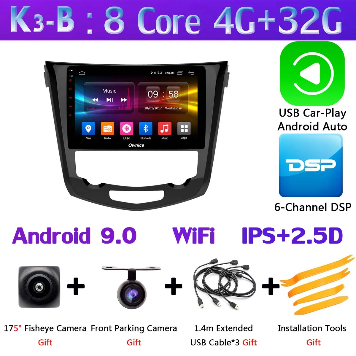 360°Camera 4G+ 64G Android 9,0 Автомобильный мультимедийный радио для Nissan X Trail X-Trail 2013 gps DSP CarPlay - Цвет: K3-B-CarPlay