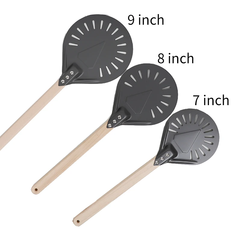 Small Pizza Shovel Turning Paddle Round Pizza Tool Wooden Handle Oven Accessories 7 8 9 Inch  Pizza Shovel Aluminum Nonstick