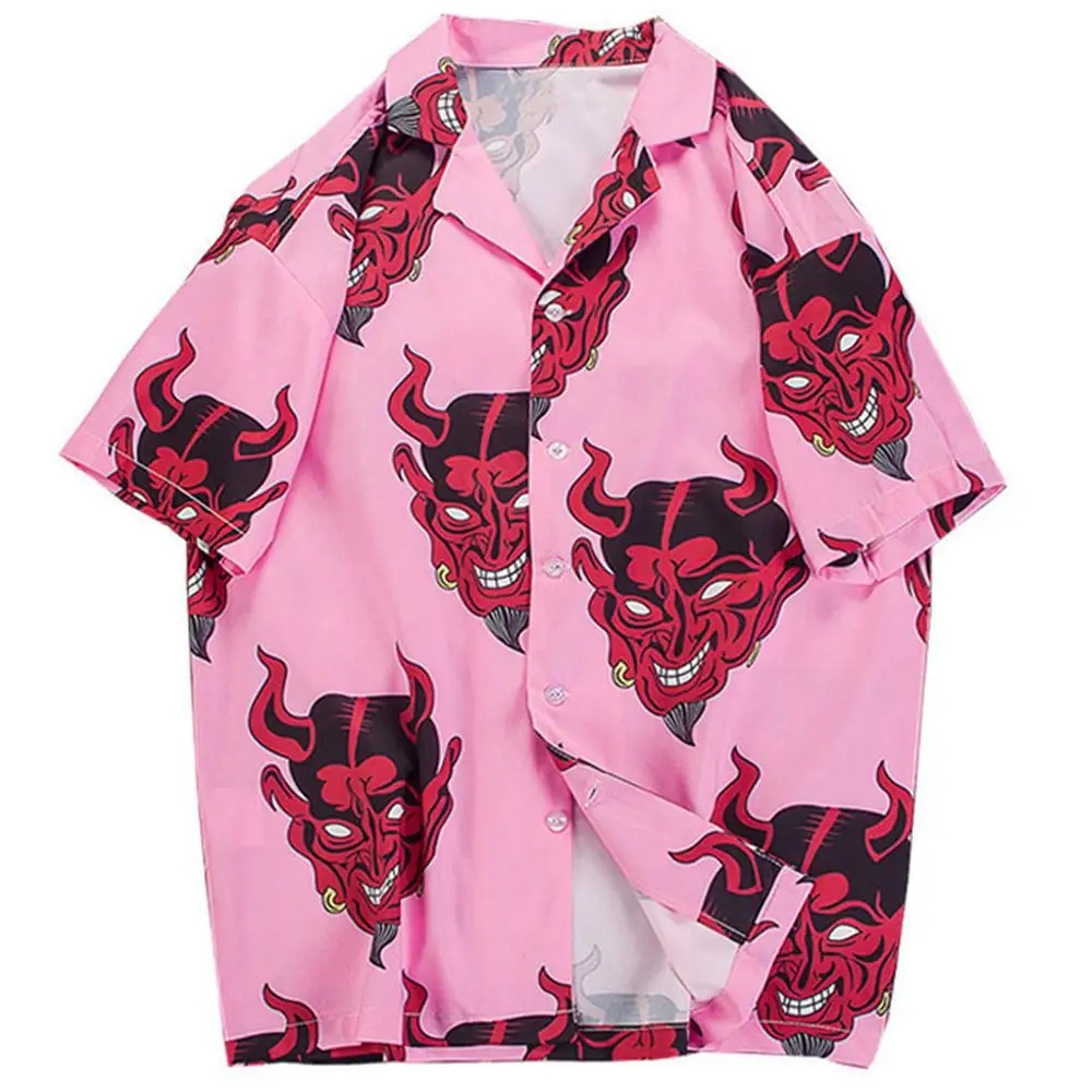 

Devil Print Hawaiian Shirts 2019 Men Beach Aloha Party Casual Holiday Short Sleeve Shirt Fashion Hip Hop Streetwear