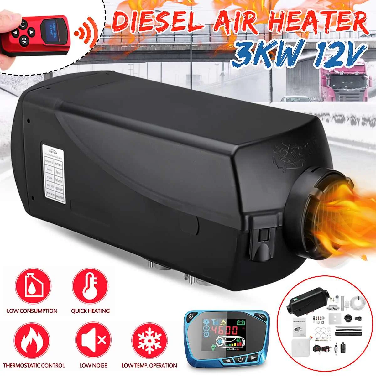 

Car Heater 5KW 12V Air Diesels Heater Parking Heater With Remote Control LCD Monitor for RV Motorhome Trailer Trucks Boats