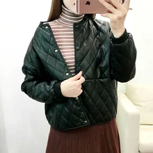 Moda inverno feminino engrossado jaqueta de algodão do plutônio senhoras finas locomotiva motocicleta curta jaqueta de couro falso menina