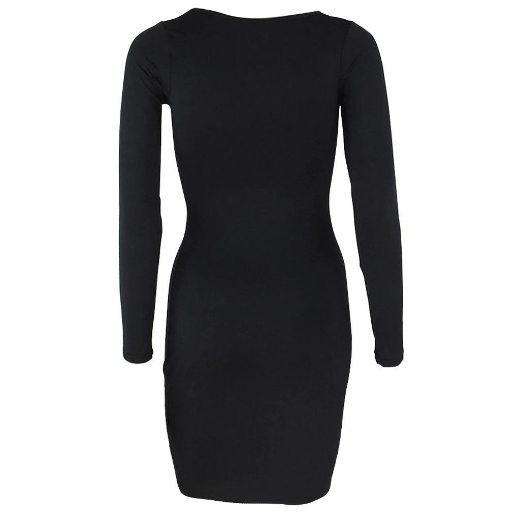 FREE OSTRICH Women Dress Women Square Collar Solid Color Sexy Long Sleeve Slim Bodycon Mini Dress Comfortable 725