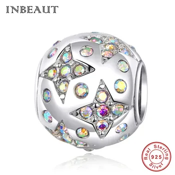 

INBEAUT 100% Real 925 Sterling Silver Colofu CZ Star fit Pandora Bracelet Yellow Red Ziron Beads Charms for Female DIY Jewelry