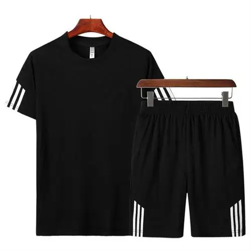 Летняя футболка и шорты, комплект для мужчин 4XL с принтом, повседневный мужской спортивный костюм, спортивная толстовка, штаны, мужской спортивный костюм, синий, черный, серый - Цвет: E-3-E79-D33