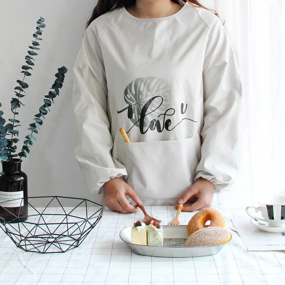Waterproof and oilproof Parent-child long-sleeved apron Nordic Wind Parent-Child Kitchen Aprons For Woman Man child