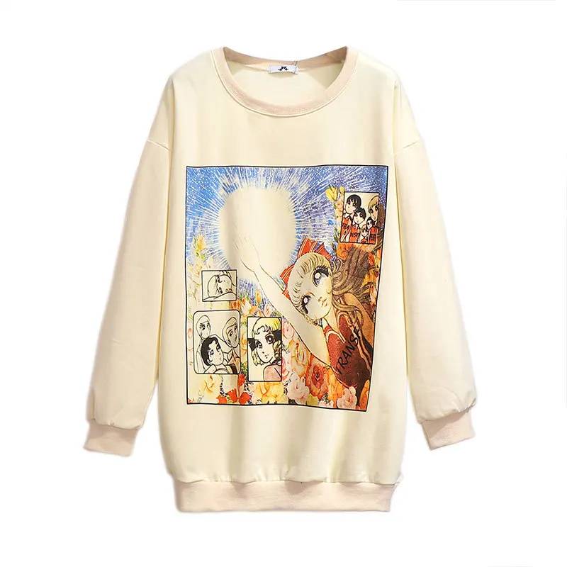 XXL~ 6XL Милая футболка с принтом из мультфильма г. Осенне-зимняя Свободная Повседневная Толстовка с длинными рукавами длинные топы с капюшоном, B679