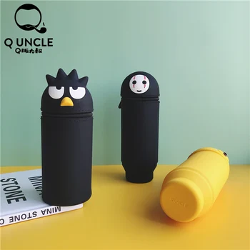 

Q UNCLE Pencil Holder Black Cartoon Makeup Brush Storage Tube Shockproof Luxury Retractable Pen Holder Kawaii Office Supplies
