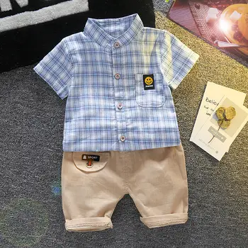 

Summer Baby Boy Girl Clothes Shirt Pants 2Pcs/Sets Gentleman Style Kid Lovely Plaid Lapel Infant Casual Suits Children Tracksuit