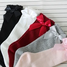 Toddler Kids Christmas Stockings Cotton Cute Bows Skarpetki Knee High Soft Tights For Baby Girl Clothes Long Leg Warmer