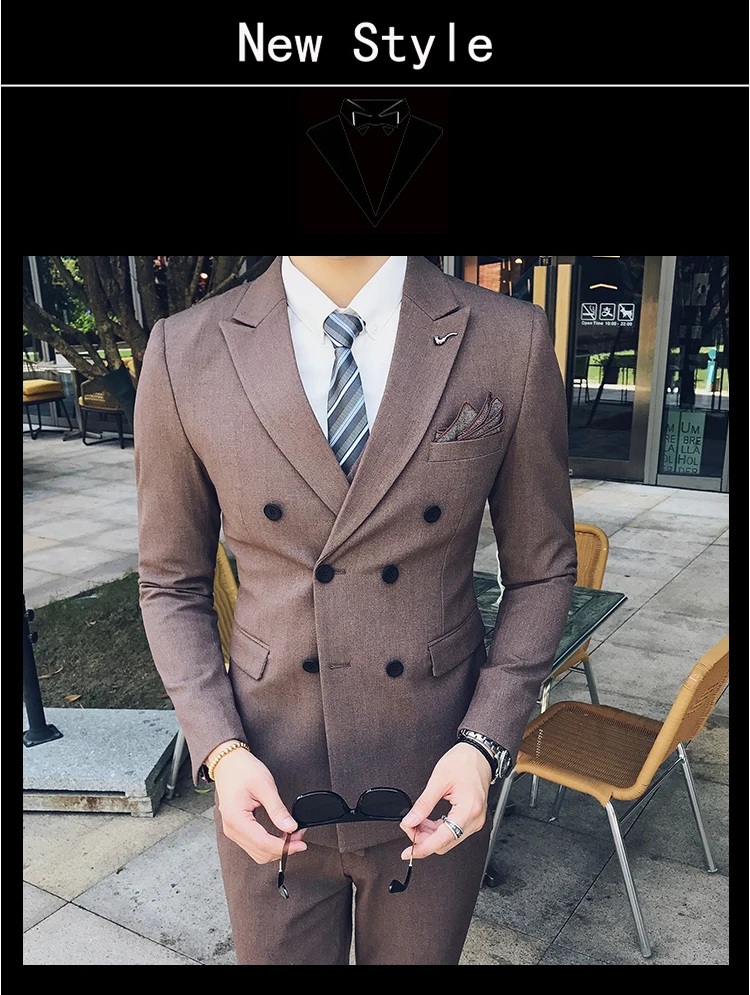 Модный мужской костюм комплект Slim Fit Комплект из 3 предметов, костюм-смокинг Свадебный, выпускной, для жениха, строгая одежда, костюмы пиджак для костюма Masculino(куртка+ брюки+ жилет