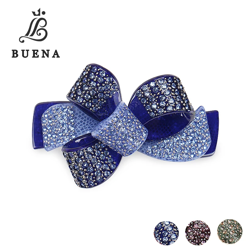 

High-end Ribbons Shape Hair Accessories Austrian Crystal Rhinestones Hair Barrettes Acrylic Flower Hair Clip
