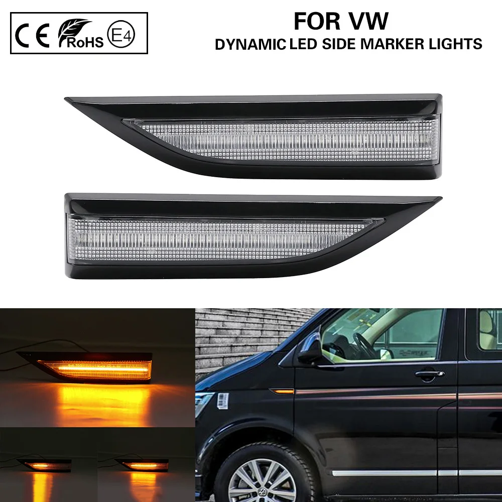 

2X Clear Dynamic Flowing LED Side Marker Lamp turn signal light for VW T6 2015-