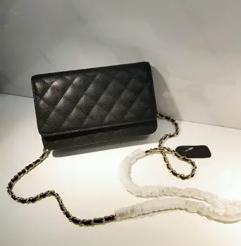 

2020 Classic Women's Bag High Quality Caviar Flap Shoulder Bag Square Stripe Chain Leather WO Gold Chain Silver Chain Bag