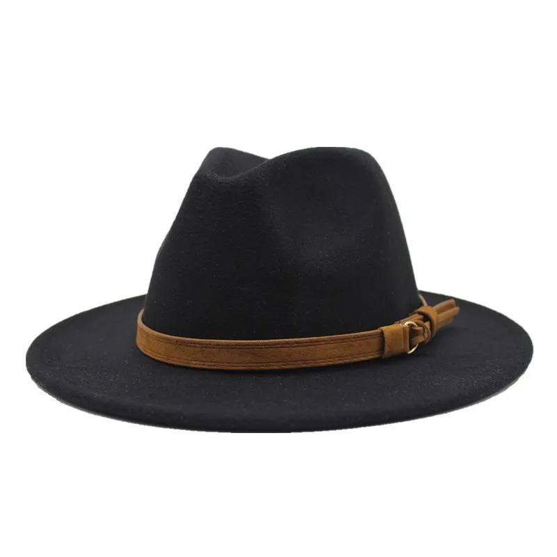 Широкие полями осенние женские фетровые шляпы, шерстяной джазовый головной убор, зимняя фетровая шляпа для мужчин, шерстяная шляпа, модные женские черные шляпы