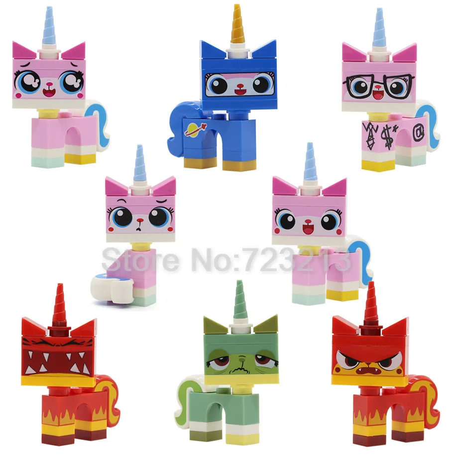 Мультфильм милый один Unikitty кошка фигурка Queasy Biznis с изображением сердитой кошечки Astro Kitty строительные блоки модели Unikitty Кирпичи Игрушки